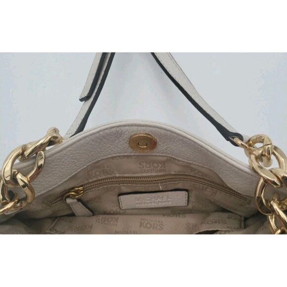 MICHAEL KORS Handbag Crossbody White Ivory Leather Gold Accents Adjustable EUC - Picture 6 of 10